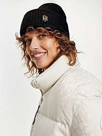 Čierna dámska rebrovaná čiapka s prímesou vlny z alpaky Tommy Hilfiger Effortless Beanie
