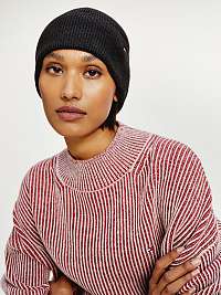 Čierna dámska rebrovaná čiapka Tommy Hilfiger Essential Knit Beanie