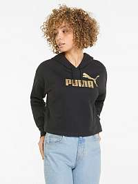 Čierna dámska vzorovaná cropped mikina s kapucou  Puma