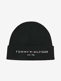 Čierna pánska rebrovaná čiapka s prímesou vlny Tommy Hilfiger Established Beanie