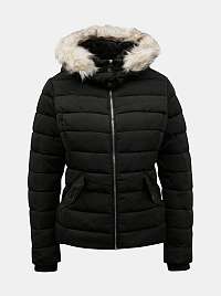 Čierna zimná prešívaná bunda s umelou kožušinkou TALLY WEiJL