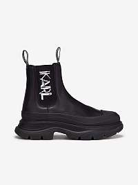 Čierne dámske členkové kožené topánky na platforme KARL LAGERFELD Luna Art Deco Gore Boot