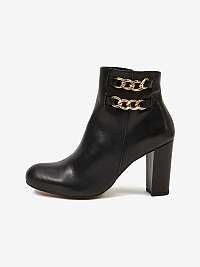 Čierne dámske kožené členkové topánky s podpätkom OJJU