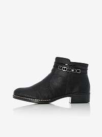Čierne dámske kožené členkové topánky s podpätkom Rieker