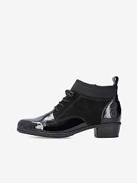 Čierne dámske lesklé kožené členkové topánky na podpätku Rieker