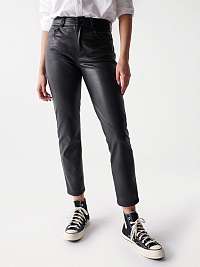Čierne dámske skrátené koženkové nohavice Salsa Jeans Nappa