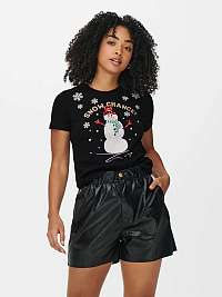 Čierne dámske vianočné tričko ONLY Xmas Life