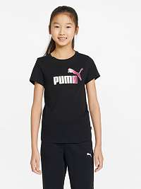 Čierne dievčenské tričko s potlačou Puma ESS+ Bleach Logo Tee G