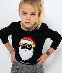 Čierne dievčenskú tričko s vianočným motívom Camaieu