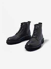Čierne pánske kožené členkové topánky Pepe Jeans Trucker