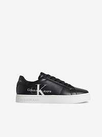 Čierne pánské kožené tenisky s nápisom Calvin Klein