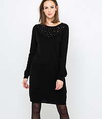 Čierne svetrové šaty s aplikáciou Camaieu