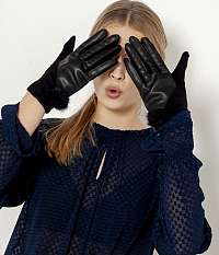Čierne vlnené rukavice s koženkovými detailmi CAMAIEU
