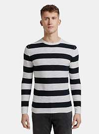 Čierno-biely pánsky pruhovaný basic sveter Tom Tailor Denim