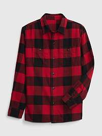 Čierno-červená chlapčenská kockovaná flanelová košeľa GAP