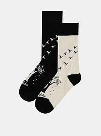 Čierno-krémové vzorované ponožky Fusakle Husi odlietaju