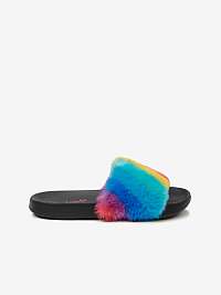 Čierno-modré dievčenské papuče Skechers s umelou kožušinou