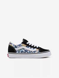 Čierno-modré dievčenské semišové tenisky VANS Floral