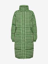 Čierno-zelený dámsky károvaný zimný kabát ICHI