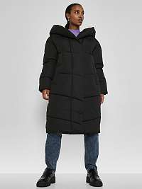 Čierny dámsky dlhý prešívaný oversize kabát s kapucňou Noisy May Tally