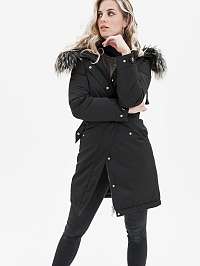 Čierny dámsky kabát s pravou kožušinou KARA