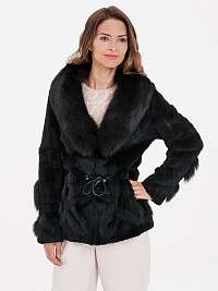 Čierny dámsky kabát z pravej kožušiny KARA