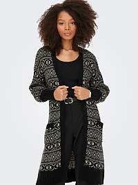 Čierny dámsky vzorovaný dlhý sveter s viazaním ONLY Sigrun