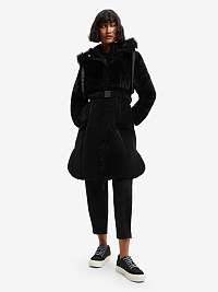 Čierny dámsky zimný kabát s kožušinou Desigual Sundsvall