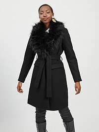 Čierny kabát s odnímateľným kožúškom VILA