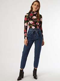 Čierny kvetovaný tričko s rolákom Dorothy Perkins