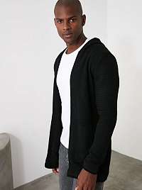Čierny pánsky kardigan s kapucňou Trendyol