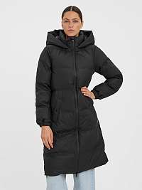 Čierny prešívaný zimný kabát s kapucňou a povrchovou úpravou VERO MODA Noe