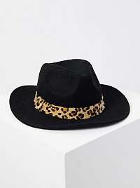 Čierny vlnený klobúk s leopardím detailom Camaieu
