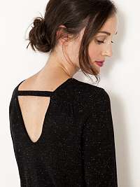 Čierny žíhaný ľahký svetr s výstrihom na chrbte CAMAIEU