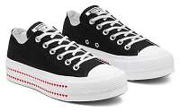 Converse čierne tenisky na platforme Chuck Taylor All Star Lift Black so srdiečkami
