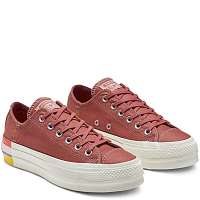 Converse vínové denimové tenisky na platforme Chuck Taylor All Star Lift Ox Coastal Pink/Light Redwood -