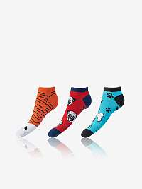 CRAZY IN-SHOE SOCKS 3x - Zábavné nízke crazy ponožky unisex v sete 3 páry - oranžová - červená - modrá