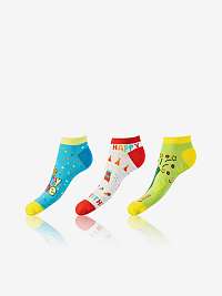CRAZY IN-SHOE SOCKS 3x - Zábavné nízke crazy ponožky unisex v sete 3 páry - svetlo zelená - červená - modrá