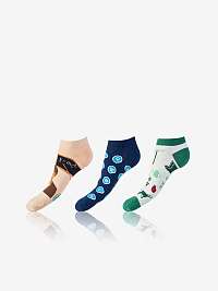CRAZY IN-SHOE SOCKS 3x - Zábavné nízke crazy ponožky unisex v sete 3 páry - tmavo modrá - tmavo zelená - svetlo hnedá