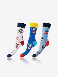 CRAZY SOCKS 3x - Zábavné crazy ponožky 3 páry - biela - červená - modrá