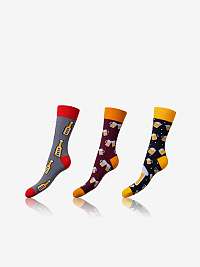 CRAZY SOCKS 3x - Zábavné crazy ponožky 3 páry - čierna - žltá - šedá