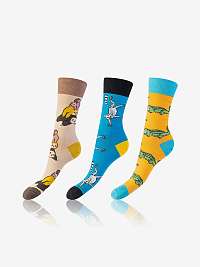 CRAZY SOCKS 3x - Zábavné crazy ponožky 3 páry - hnedá - žltá - modrá