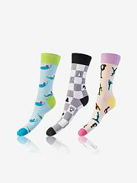 CRAZY SOCKS 3x - Zábavné crazy ponožky 3 páry - modrá - ružová - čierna