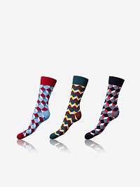 CRAZY SOCKS 3x - Zábavné crazy ponožky 3 páry - modrá - šedá - zelená
