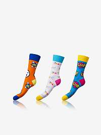 CRAZY SOCKS 3x - Zábavné crazy ponožky 3 páry - svetlo modrá - oranžová - žltá