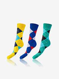 CRAZY SOCKS 3x - Zábavné crazy ponožky 3 páry - žltá - zelená - modrá