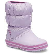 Crocs levanduľovej dievčenské čižmy Winter Puff Boot Lavender