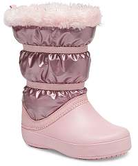 Crocs púdrové dievčenské CB LodgePoint Metallic Boot G Rose Gold Metallic snehule