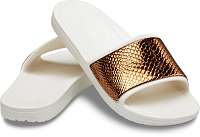 Crocs smotanové šľapky Sloane Metal Text Slide Bronze/Oyster - W11