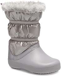 Crocs strieborné dievčenské snehule CB LodgePoint Metallic Boot G Silver Metallic